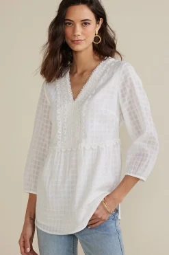 Petites Elodie Windowpane Gauze Top